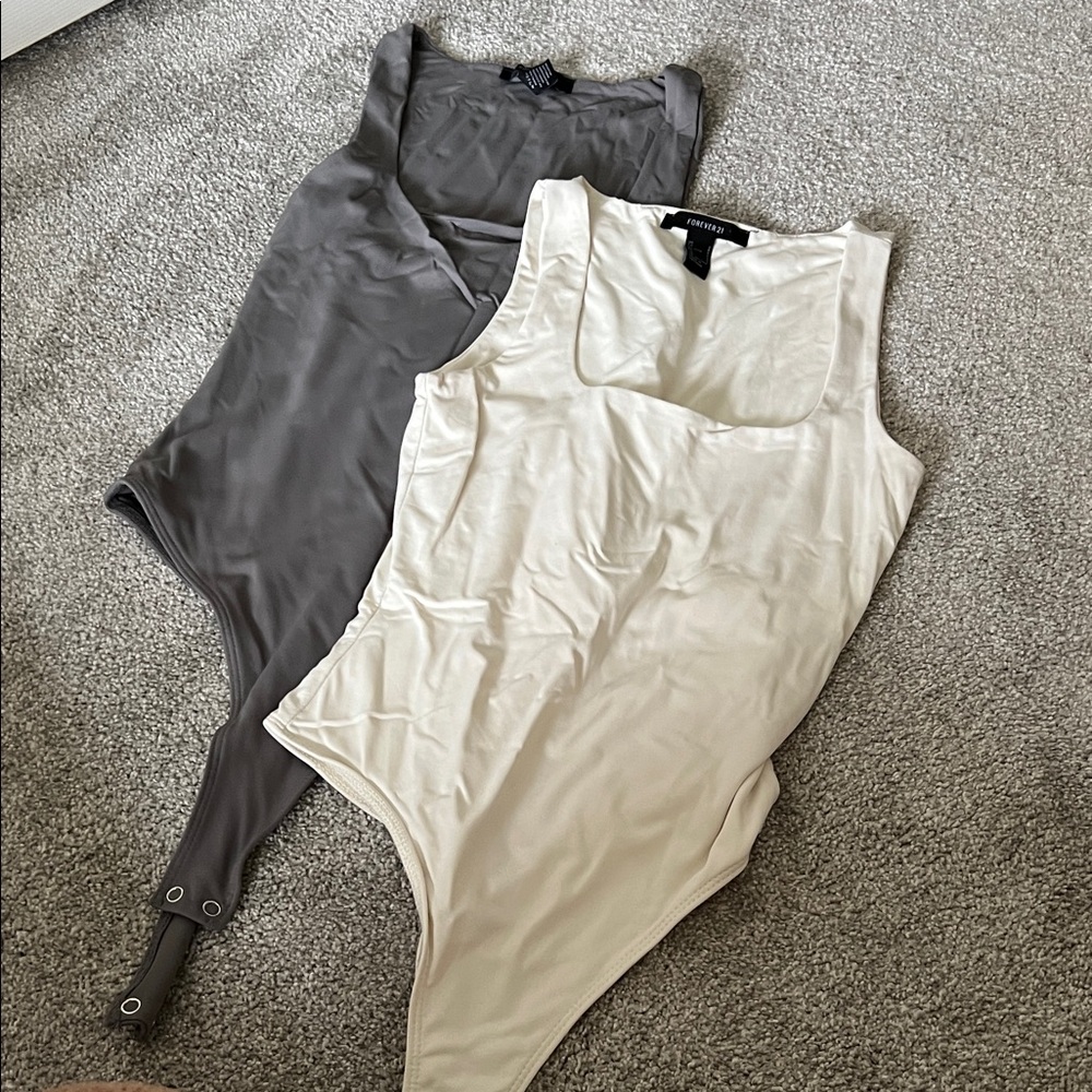Forever 21 Cream and Gray Bodysuit Duo